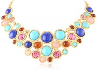 Kenneth Jay Lane Gold, Turquoise, Lapis, and Multi-Stone Bib Necklace