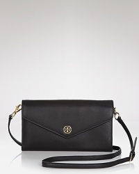 Globetrotting gets glamorous with this Tory Burch wallet, which features an expandable design and well-organized interior, finished in Saffiano leather.