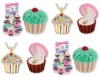 Cupcake Crystal & Enamel Pendant Necklace in Figural Gift Box