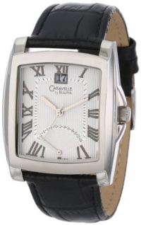 Caravelle by Bulova Men's 43B008 Leather Strap Silver and White Dial Watch