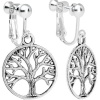 Silver Tone Tree of Life Clip On Dangle Earrings