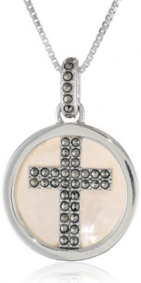 Judith Jack Mini Clouds Sterling Silver Marcasite Mother-Of-Pearl Reversible Cross Pendant Necklace, 18