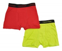 Calvin Klein Boys Red & Lime Green 2Pk Underwear Boxer Briefs