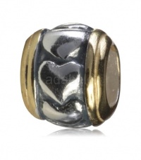 .925 Sterling Silver Heart With Two Rings Of 14K Gold Fits Pandora, Biagi, Troll, Chamilla and Many Other European Charm #EC178