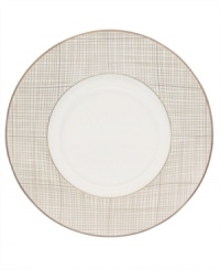 Dressed in a fine diamond grid of bronze and warm taupe, these saucers are from Noritake dinnerware. The dishes are tailored for formal dining and everyday elegance in bone china.