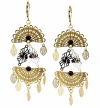 Aqua Brand Earrings, Filigree Fan Shape Chandelier Earrings with Crystal Accents