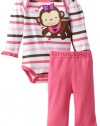 Carter's Watch the Wear Baby-Girls Newborn Monkey Bodysuit Pant Set, Dark Pink, 3-6 Months