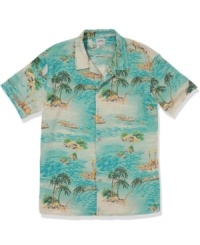 Take your weekend wardrobe on an instant vacation with the cheeky Hawaiian print of this shirt from Lucky Brand Jeans.