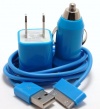 CablesFrLess (TM) 3 in 1 Sky Blue 3ft USB Charging Kit fits iPhone 4s iPhone 4 iPhone 3GS iPhone 3G