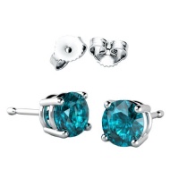 2.00 Carat Total Weight Sterling Silver Blue Zircon Topaz Colored Round Cz Stud Earrings- December Birthstone