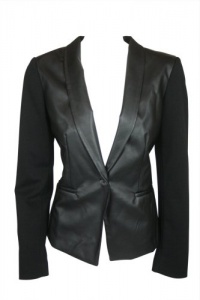 Calvin Klein Womens Black Contrast Faux Leather 1 Button Blazer S