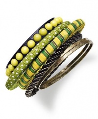 Bar III Bracelet Set, Set of 6 Gold-Tone and Green Fabric Bangle Bracelet