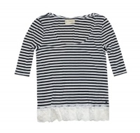 Denim & Supply by Ralph Lauren Three Quarter Sleeve Striped Lace Tee Top (M, Off white/black)