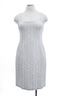 Lauren By Ralph Lauren White/Silver Temple Garden Sheath Dress 14