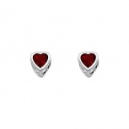 .925 Sterling Silver Rhodium Plated 4mm January Birthstone Heart Bezel CZ Solitaire Basket Stud Earrings for Baby and Children & Women with Screw-back (Garnet, Deep Red)