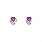 .925 Sterling Silver Rhodium Plated 4mm February Birthstone Heart Bezel CZ Solitaire Basket Stud Earrings for Baby and Children & Women with Screw-back (Amethyst, Purple)