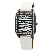 Golden Classic Women's 2217_white Safari Dame Rectangle Rhinestone Leather Watch