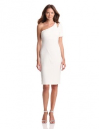 HALSTON HERITAGE Women's One Sleeve Dress With Shoulder Cut Out, Off White, 12