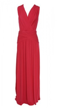 BCBGMAXAZRIA Women's Kaeya V Neck Draped Gown With Back Cutout, Fuschia Berry, Large