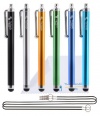 Bundle of 6 Stylus - Black, Gold, Silver, Blue, Sea Blue, Green - Universal Capacitive Touch Screen Pen for Ipad 1 2 3 Ipod Iphone 4 4S 3g 3gs Motorola Xoom Samsung Galaxy Tab 8.9 10.1, Blackberry Playbook HTC Flyer Evo View Tablet - 2*15 Inch Stylus Lany