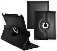 Ionic Rotating Stand Leather Case with SLEEP AND WAKE Function For Apple iPad 2, iPad 3, iPad 4, iPad 2nd, iPad 3rd, iPad 4th Generation Tablet AT&T Verizon 4G LTE (Black)