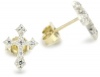 Mizuki Silver and Gold Petite Diamond Gothic Cross Stud Earrings