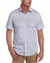 Perry Ellis Men's Short Sleeve Horizontal Engineered Stripe Woven