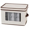 Household Essentials Flute-Style Stemware Storage Chest, Natural Canvas with Brown Trim