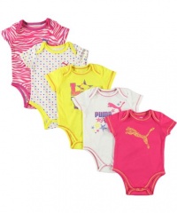 Puma Purrr-fect 5-Pack Bodysuits (Sizes 0M - 9M) - magenta pink, 3 - 6 months