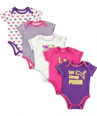 Puma Much Love 5-Pack Bodysuits (Sizes 0M - 9M) - royal purple, 3 - 6 months