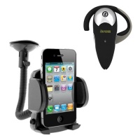 iKross Bluetooth Headset + Car Mount Holder for Apple® iPhone 5, Samsung Galaxy S3/S III, Samsung Galaxy S2/S II and Other Android Cell Phone, Smartphone, and more