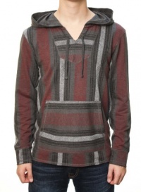 RetroFit Men's Mexican Pancho Long Sleeve Striped Hooded Shirt Sweater Gray