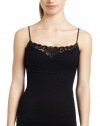 Hanro Women's Moments Wide Lace Spaghetti Camisole, Black, Small