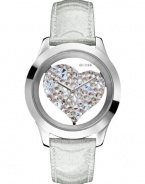 GUESS Women's U0113L1 Silver-Tone Crystal Heart Watch