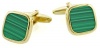 Gold plated square cushioned shape cufflinks set with malachite with presentation box