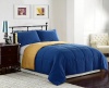 3 Pieces Reversible Goose Down Alternative Comforter Set, with Anti-Microbial finish, Blue, Gold, Yellow Bed Cover FULL/QUEEN Size 88x88 Bedding