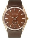 Skagen Brown Dial Gold Tone Stainless Steel Brown Leather Mens Watch 808XLRLD