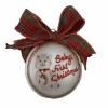 Sarabella - Baby's First Christmas Hand-painted White Glass Ball Ornament