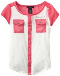 Baby Phat - Kids Girls 7-16 Short Sleeve Knit to Woven Top, Hot Pink, Small