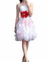 WitBuy One Shoulder Short Chiffon Evening Dress With Handmade Flowers