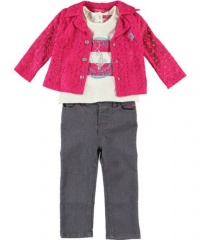 Baby Phat - Baby-Girls Newborn Lace Jacket 3 Piece Set, Dark Wash, 6-9 Months