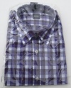 Hugo Boss Mens Ronny LS Dress Shirt Small Slim Fit Woven Purple Checkered