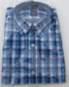 Hugo Boss Mens Ronny LS Dress Shirt Small Slim Fit Woven Blue Checkered