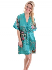 Glamorous Turquoise Night Gown and Robe Set Floral Peacock Print Women 2 Piece