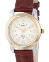 Timex Women's T2N436 Elevated Classics Sport Chic Bi-Metal Tone Brown Leather Strap Watch