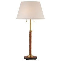 Wrapped leather lamp with polished brass and mahogany base brings an understated elegance to any room.