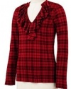 Ralph Lauren CHAPS Womens Top Blouse Small 4-6 Red Black Plaid