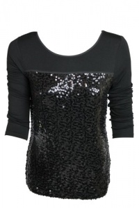 Calvin Klein Womens Black Sequins 3/4 Sleeve Stretch Knit Top S