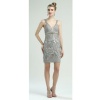 Sue Wong Womens Size 0-14 Platinum Beaded Sleeveless Cocktail Dress