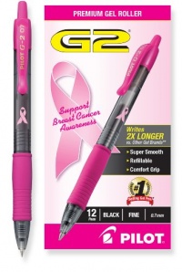 Pilot G2 Breast Cancer Awareness Pink Pens with Black Ink, Retractable Gel Ink Rolling Ball, Fine Point, Dozen Box (31332)